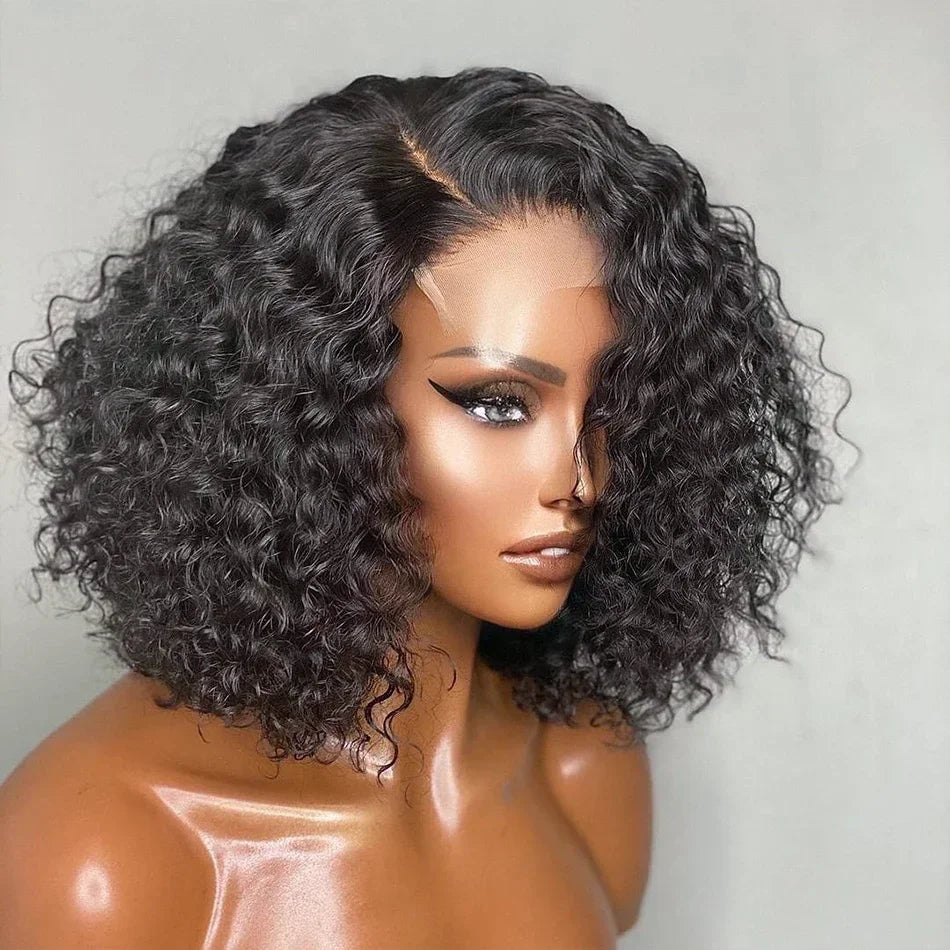 Kinky Curly Bob Wig T Part Lace Front Human Hair Wig For Women PrePlucked Short Bob Wigs Transparent Deep Lace Frontal Wig