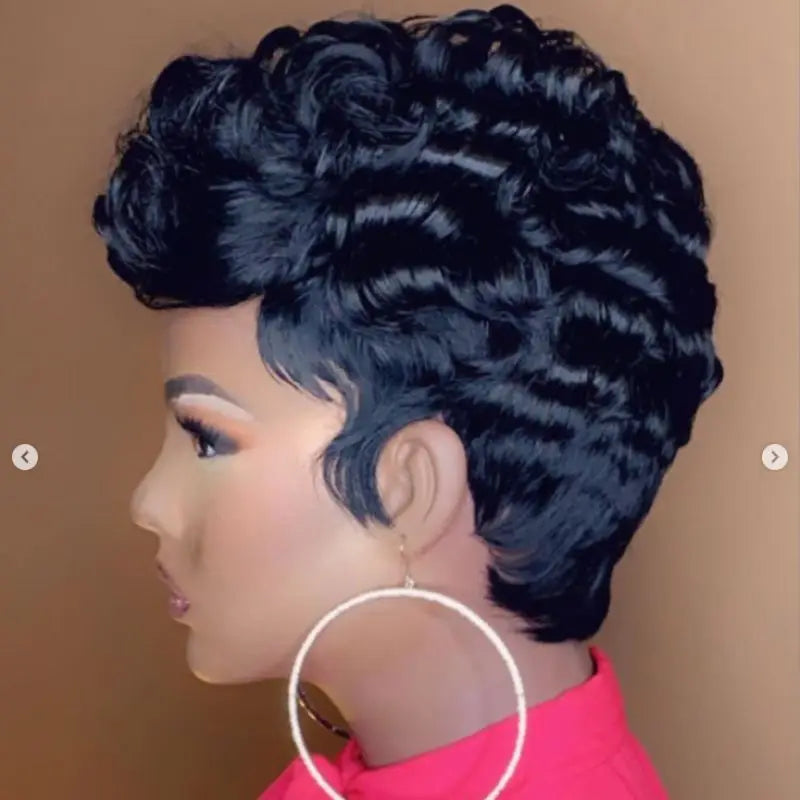 WIGERA Synthetic Cheap Black Short Curly  Cute HairStyles Finger Waves Elegant Charming Wig For Summer  Pretty Designs For Women