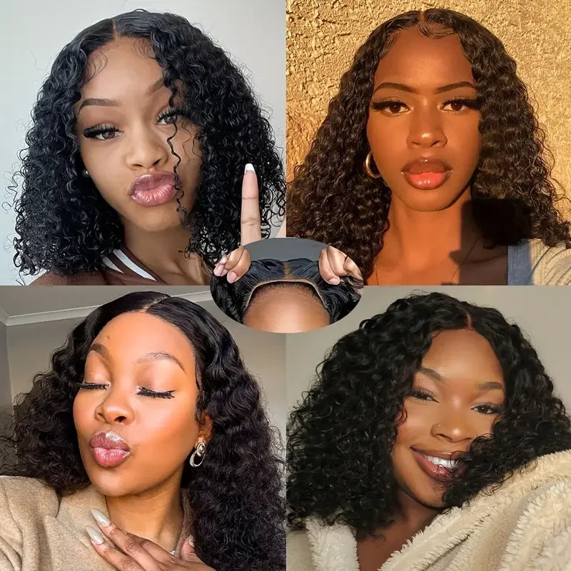 Glueless Deep Curly Bob Wigs Human Hair Short Curly Glueless 4x4 13x4 Transparent Lace Bob Wigs For Women