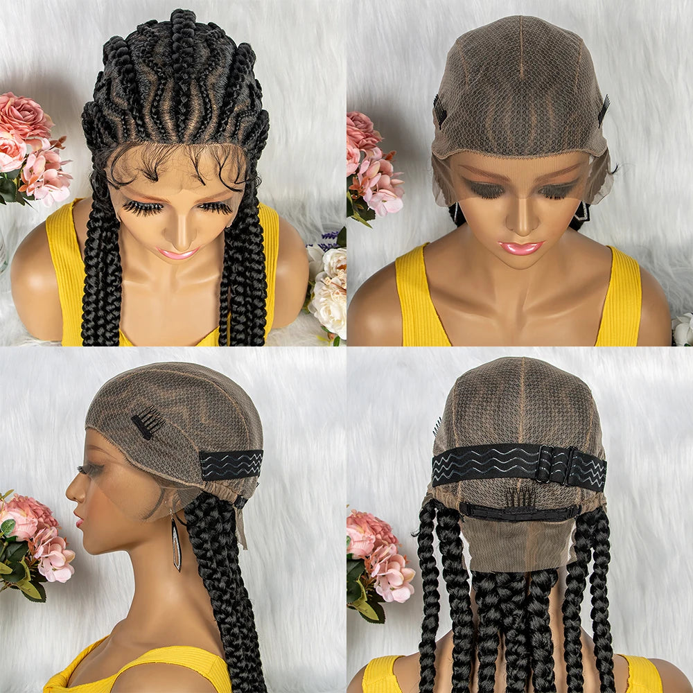 New Style 36 Inches Synthetic Full Lace Frontal Cornrow Box Braided Wigs with Baby Hair for African Women Braiding Hair