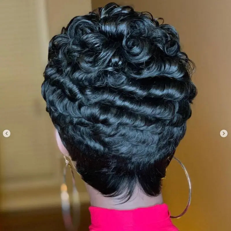 WIGERA Synthetic Cheap Black Short Curly  Cute HairStyles Finger Waves Elegant Charming Wig For Summer  Pretty Designs For Women