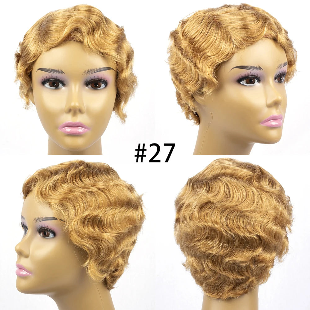 Brazilian Short Pixie Cut Wig Human Hair Wigs Really Cute Finger Waves Hairstyles for Black Women Full Machine Made Wigs