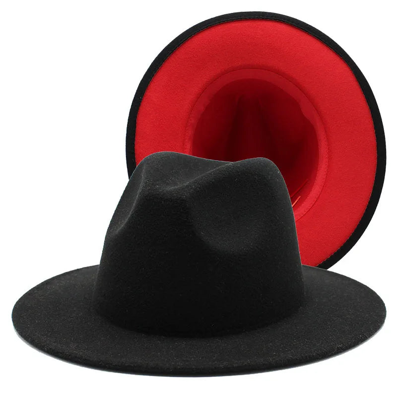 Two-tone fedora hat autumn and winter unisex fashion warm jazz top hat wide brim straight side Panama church hat