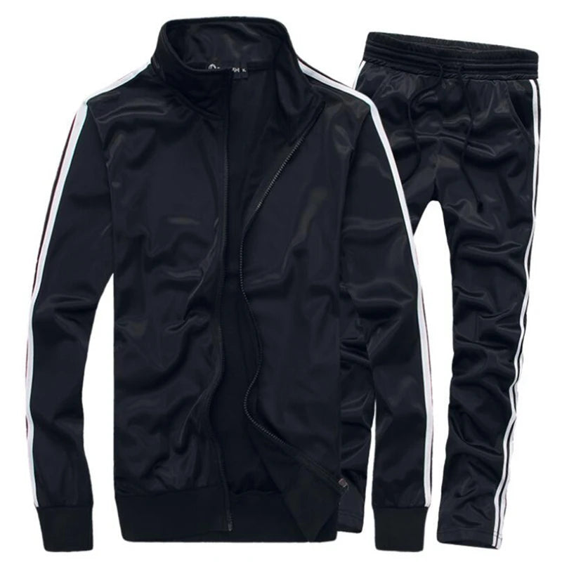 Fashion Brand Men's Suit Autumn New Zipper Cardigan Jacket+Sweatpants Stripe Running Fitness Basketball Jogging 2 Piece Set