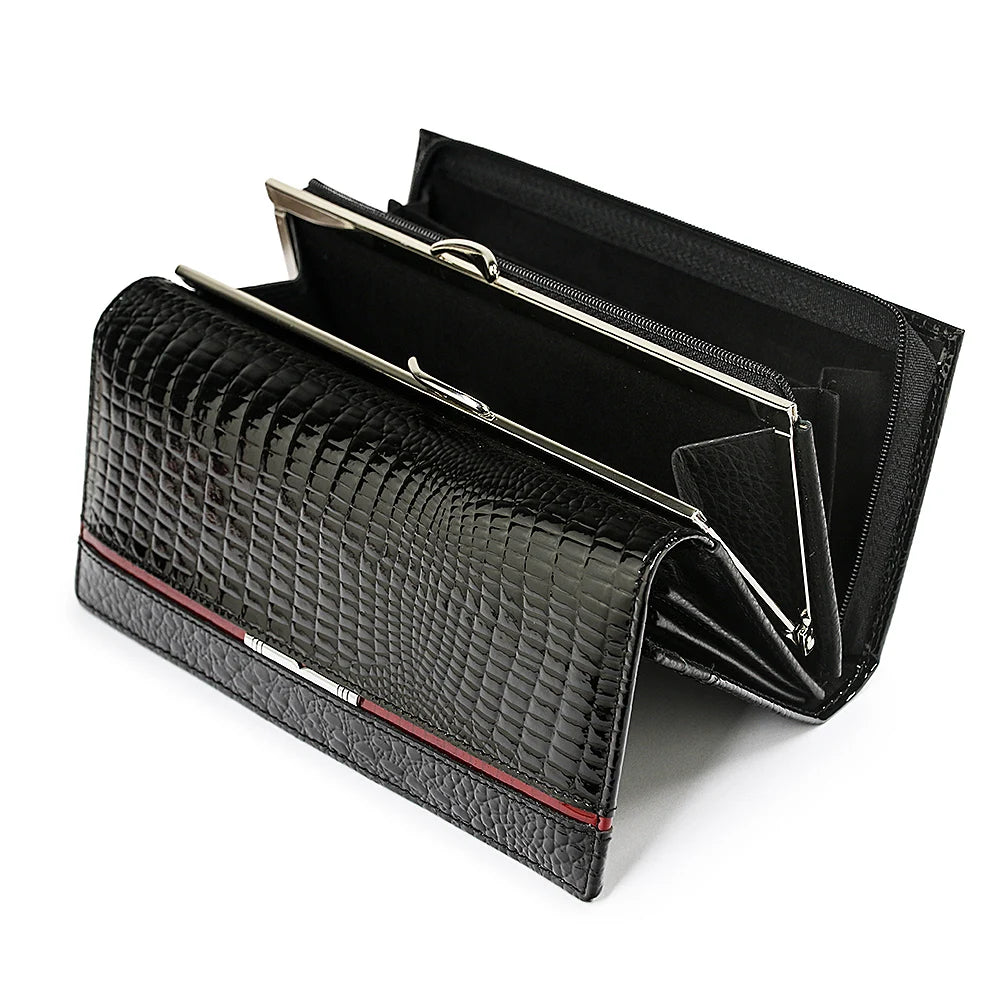 Women Genuine Leather Purse Brand Alligator Pattern Ladies Long Wallets Genuine Leather Money Bag with Coin Card Holder Clutch