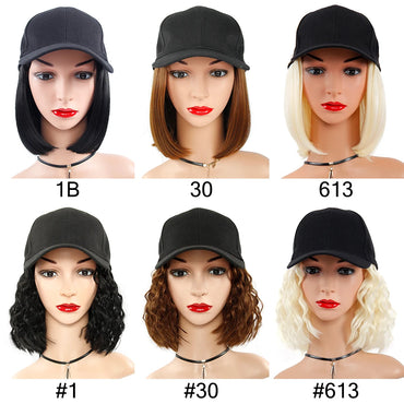 Baseball Cap Short Wigs curly Black Hair Wig for Women Heat Resistant Fiber Synthetic Bob Wigs