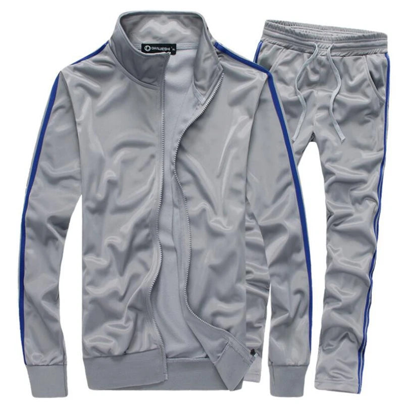 Fashion Brand Men's Suit Autumn New Zipper Cardigan Jacket+Sweatpants Stripe Running Fitness Basketball Jogging 2 Piece Set