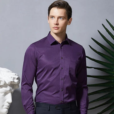 Men Shirts Long Sleeve 2021 Purple Formal shirts For Men Slim Fit Business Stretch Anti-wrinkle Professional Tooling Male Blouse