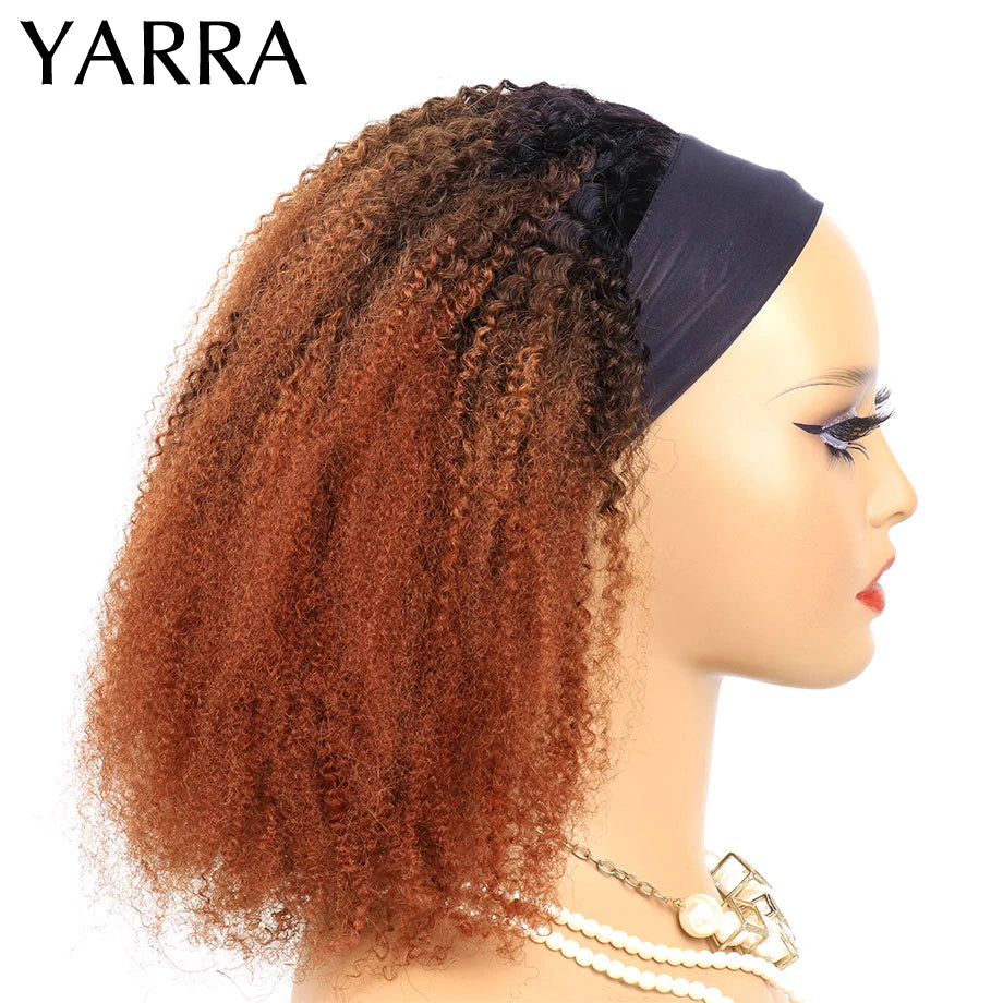 Afro Kinky Curly Headband Wig Human Hair Ombre 1b/30 Remy Brazilian Hair Headband Wigs for Black Women 180% Machine Made Yarra