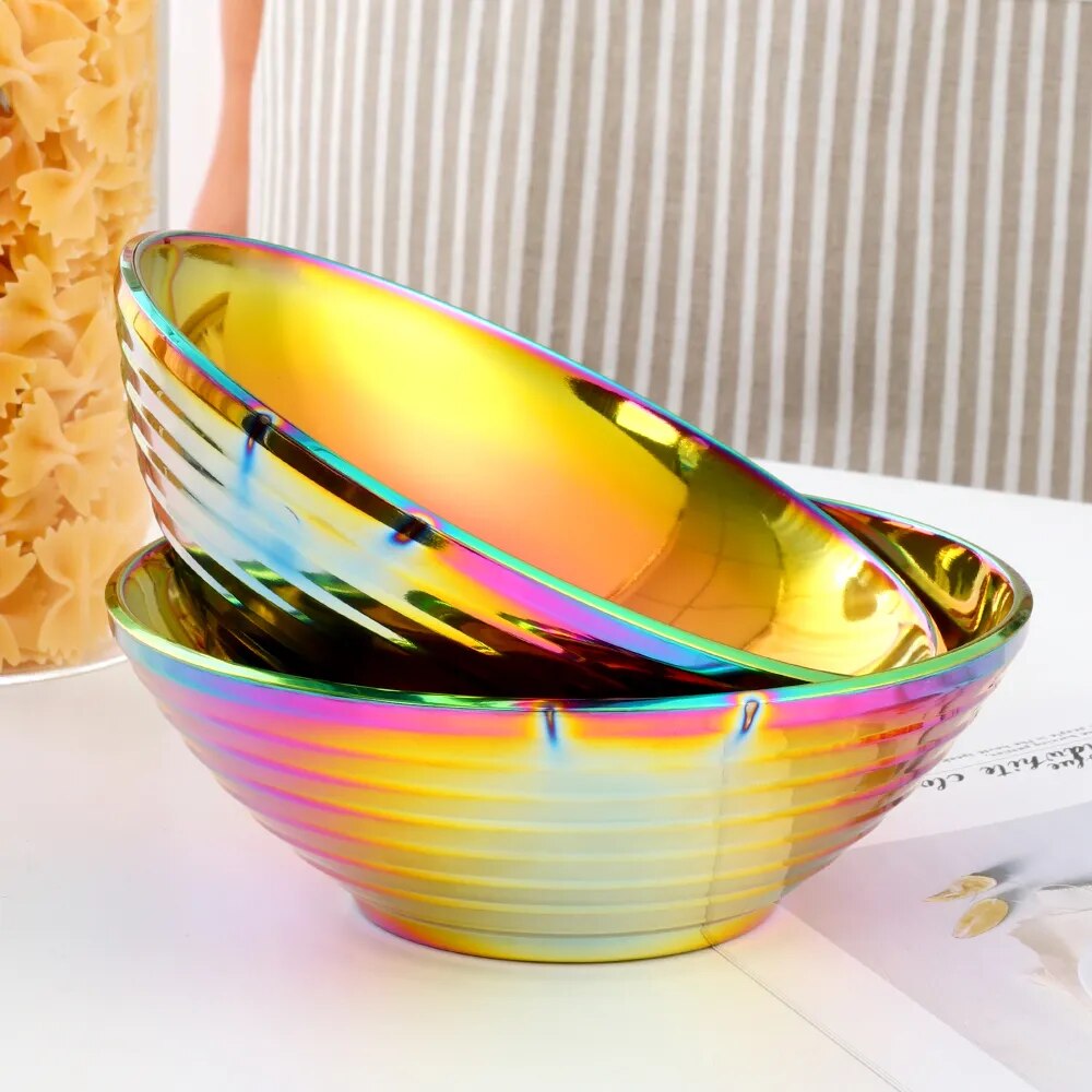 Heat Insulation Japanese Stainless Steel Ramen Instant Noodles Bowl Large Rice Soup Salad Bowl For Restaurant Kitchen Tableware