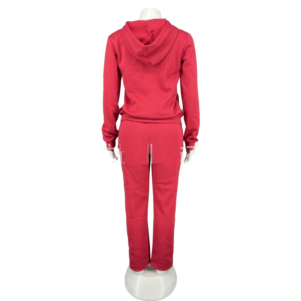 Two piece women sweatpants and hoodie set Gray red black blue sweatsuits for women Casual tracksuit suit women set