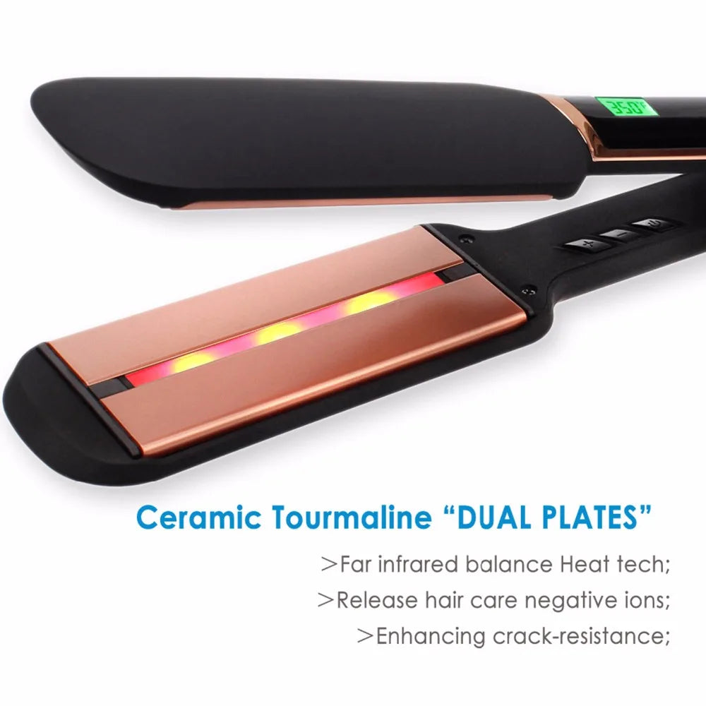 Infrared Hair Straightener Professional Ionic Ceramic Tourmaline Plates MCH 30s Fast Heating 2 In 1 Curler Keratin Flat Iron