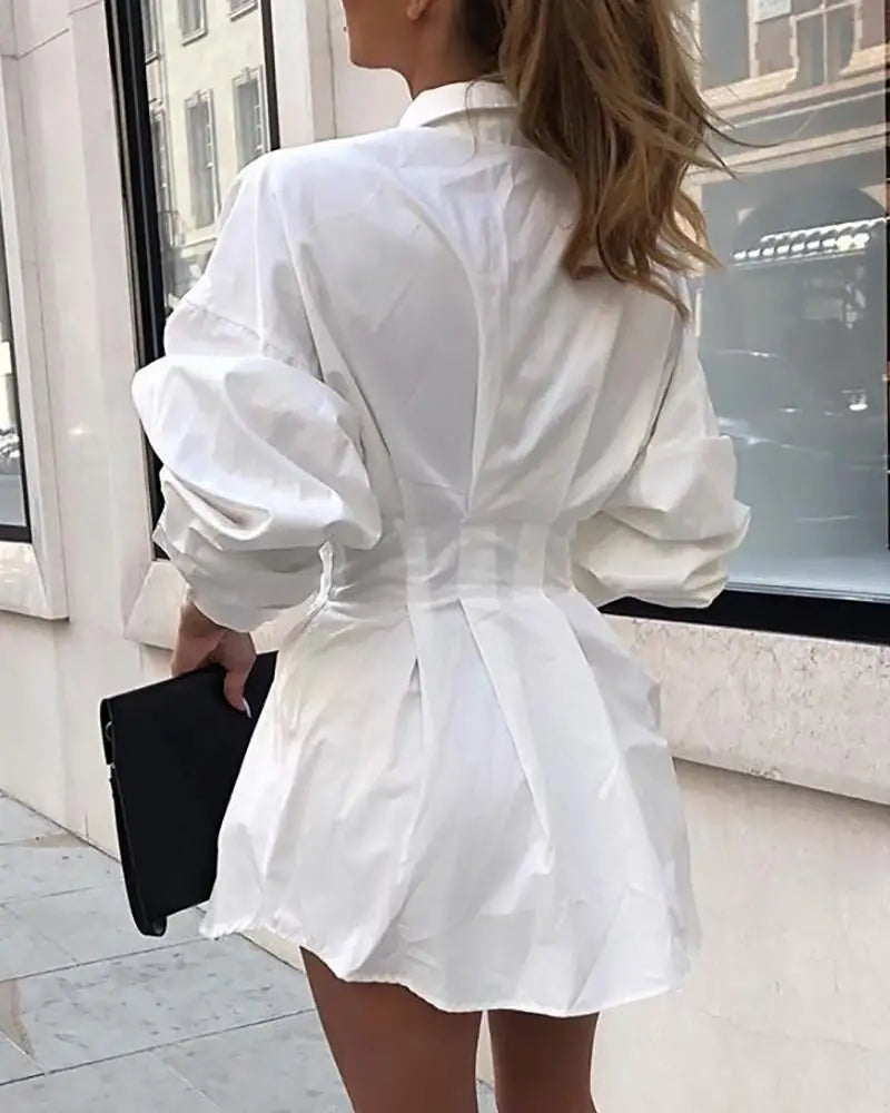 Casual Dresses Letter Print Sexy Mini Short Shirt Dress Women Summer White Long Sleeve Party Club Wear Elegant body-con Apparel