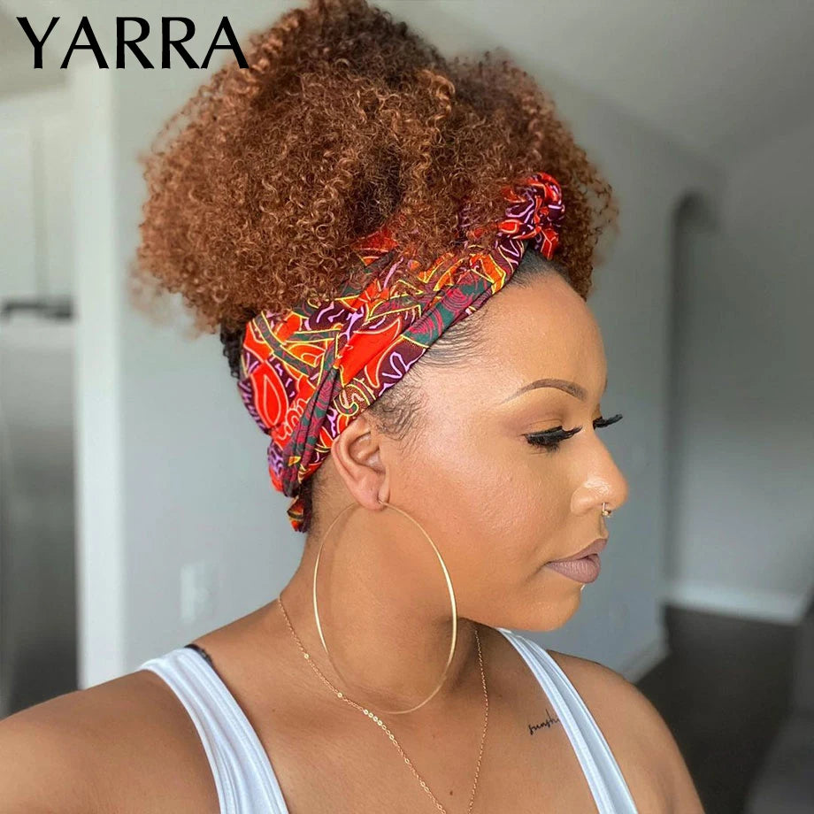 Afro Kinky Curly Headband Wig Human Hair Ombre 1b/30 Remy Brazilian Hair Headband Wigs for Black Women 180% Machine Made Yarra