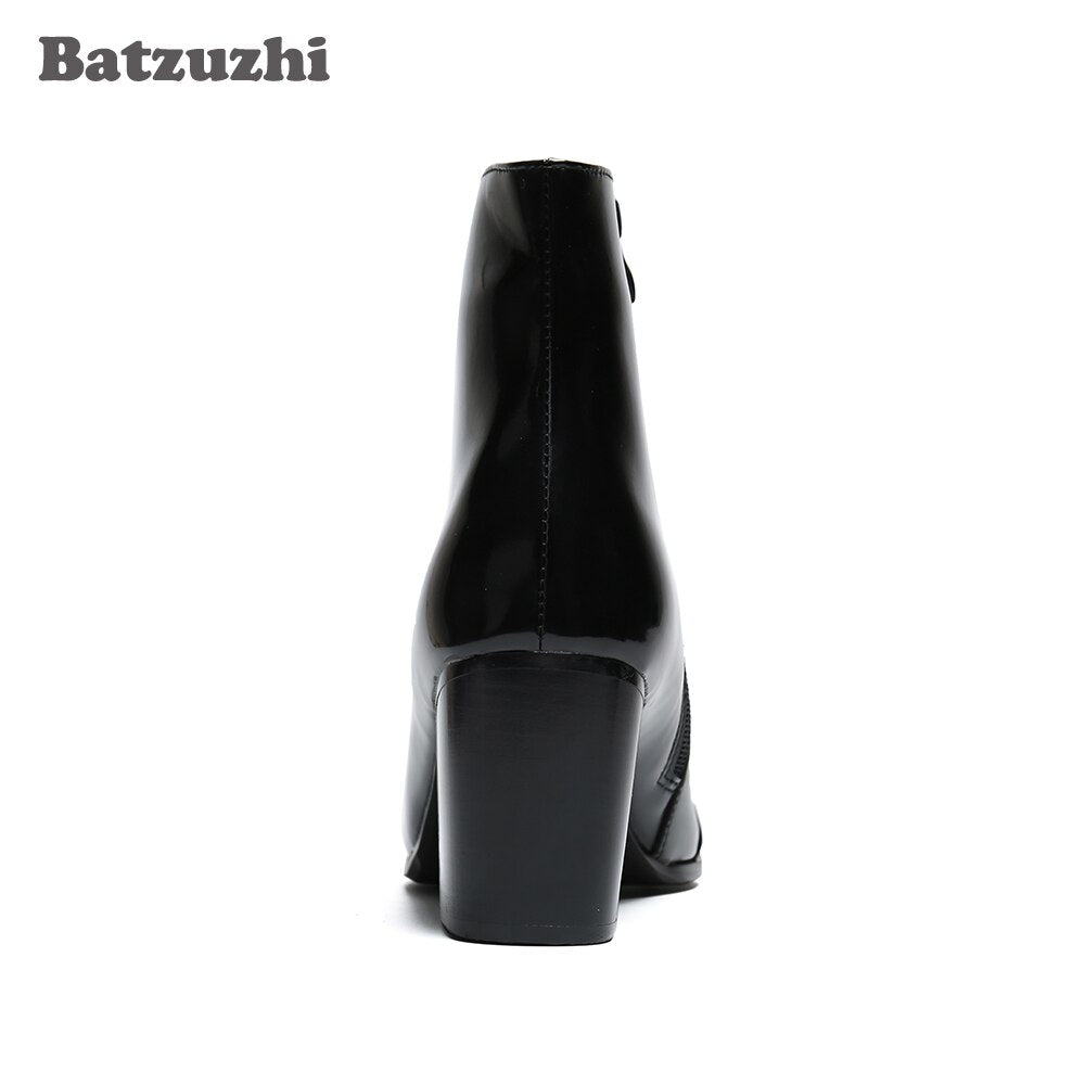 Batzuzhi Pointed Toe Leather Dress Boots Men 7CM High Heel Men Boots Zip Black Business Leather Ankle Boots Bota Masculina!