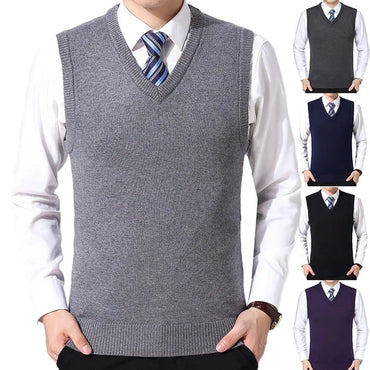 HOT SALES! Men Casual Winter Solid Color V Neck Sleeveless Knitted Woolen Plus Size Vest Knitted Woolen Vest Men Suit Vest