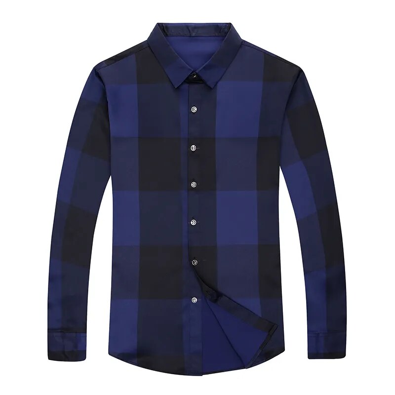 MIACAWOR New 2023 New Dress Shirt Men Spring Long Sleeve Plaid Shirts Silk Slim Fit Camisa Masculina Casual Men Shirts C576