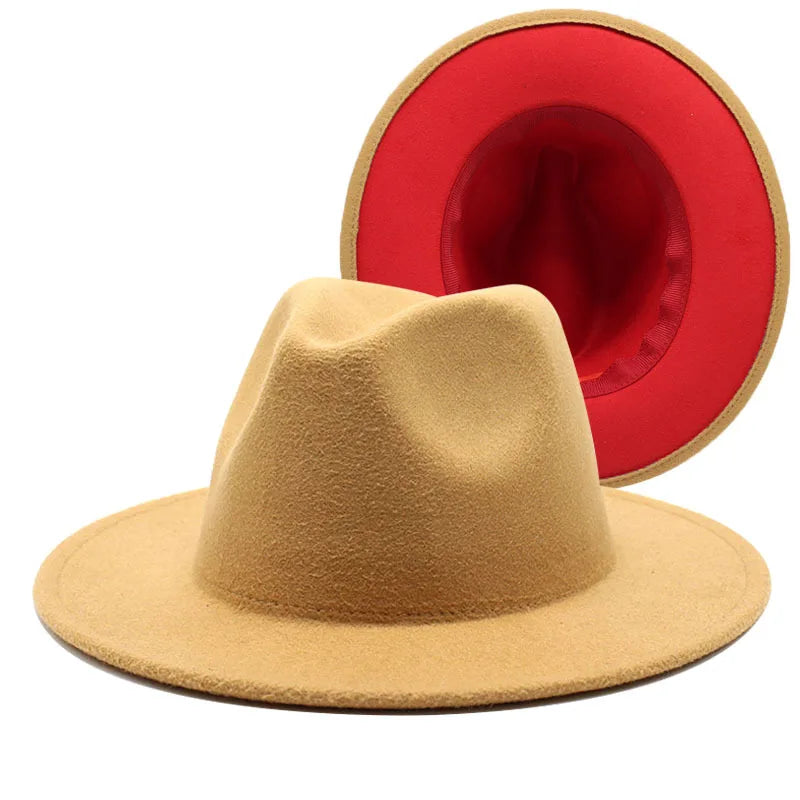 Two-tone fedora hat autumn and winter unisex fashion warm jazz top hat wide brim straight side Panama church hat