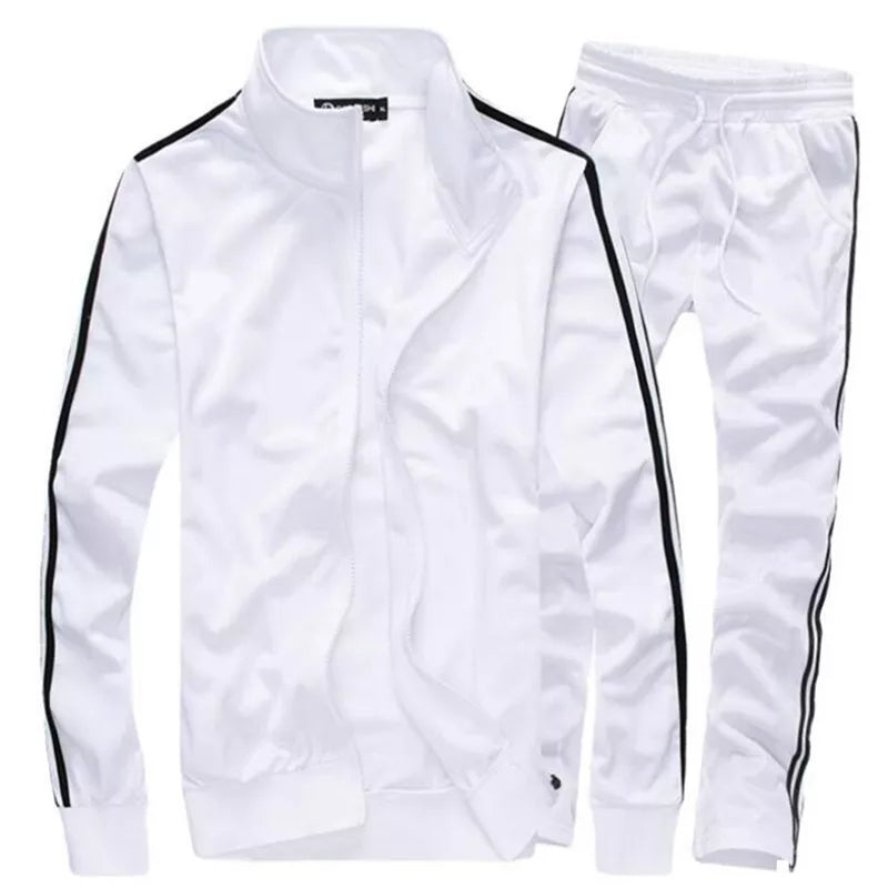 Fashion Brand Men's Suit Autumn New Zipper Cardigan Jacket+Sweatpants Stripe Running Fitness Basketball Jogging 2 Piece Set