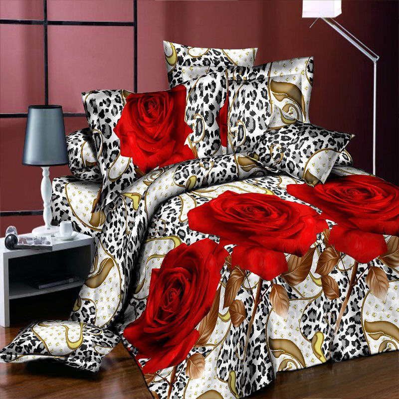 New Style White Red Flower 3D Bedding Set of Duvet Cover Bed Sheet Pillowcase Bed Clothes Comforters Cover Queen No Quilt  5