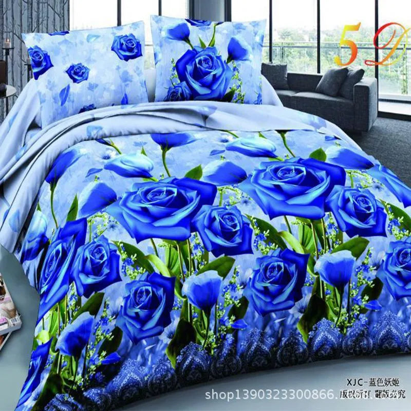 New Style White Red Flower 3D Bedding Set of Duvet Cover Bed Sheet Pillowcase Bed Clothes Comforters Cover Queen No Quilt  5