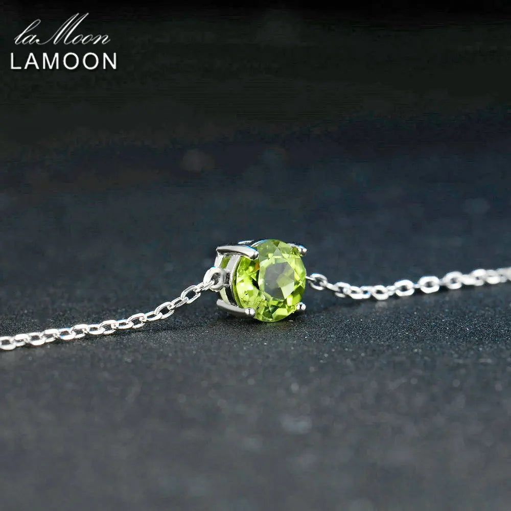 Lamoon 7mm Natural Round Cut Peridot 925 Sterling Silver Jewelry  Chain Charm Bracelet S925 LMHI039