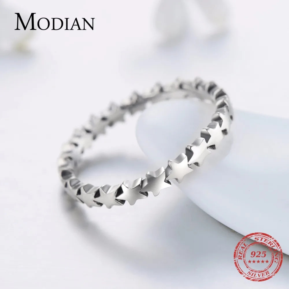 Moidan Genuine Star Real 925 sterling silver jewelry Trail Stackable Wedding Finger Stars Ring New Fashion Style For Women Rings