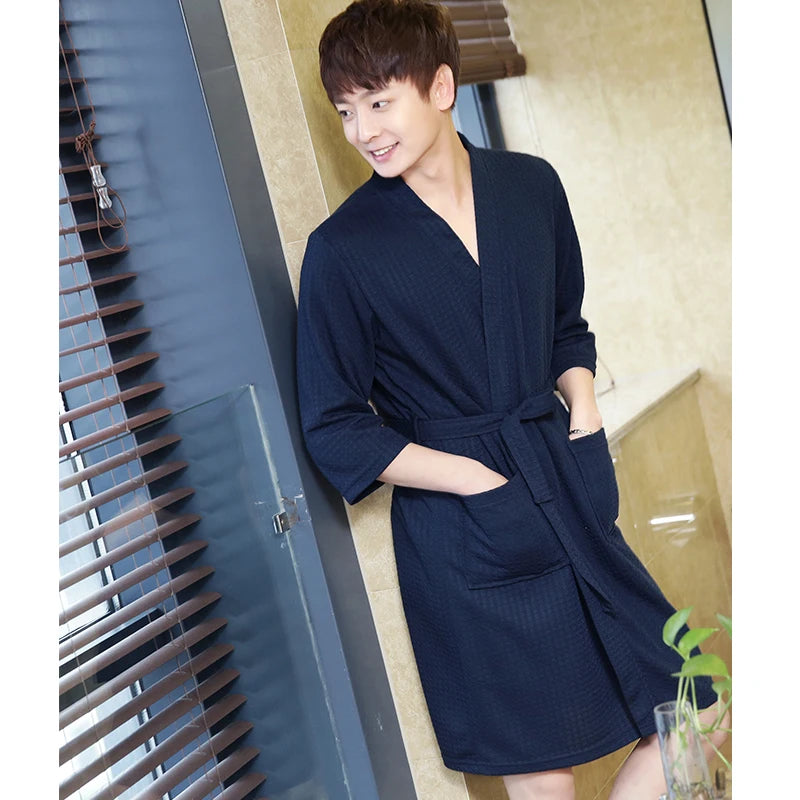 On Sale Men Kimono Bath Robe Suck Water Plus Size Summer Waffle Bathrobe Towel Women Dressing Gown Spa Bridesmaid Sleepwear Sexy