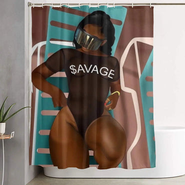 Sexy Afro Lady African American Black Women Girls Art Shower Curtains Waterproof Fabric Bathroom Curtain