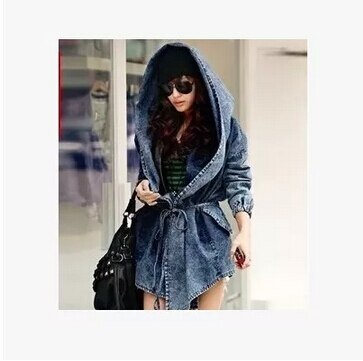 Women Denim Jeans Coat Jacket  New Women Jeans Coats Vintage Long Sleeve Slim Hoody  Hooded Coat Roupas Femininos