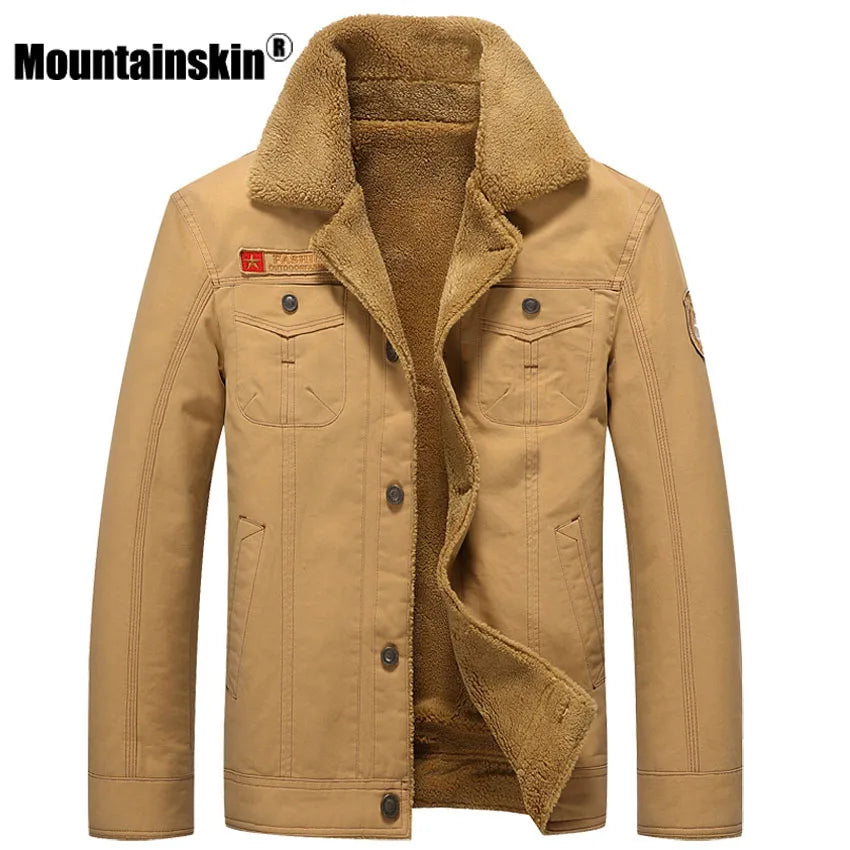 Mountainskin Winter Warm Jackets Thick Fleece Men's Coats Casual Cotton Fur Collar Mens Military Tactical Parka Outerwear SA351