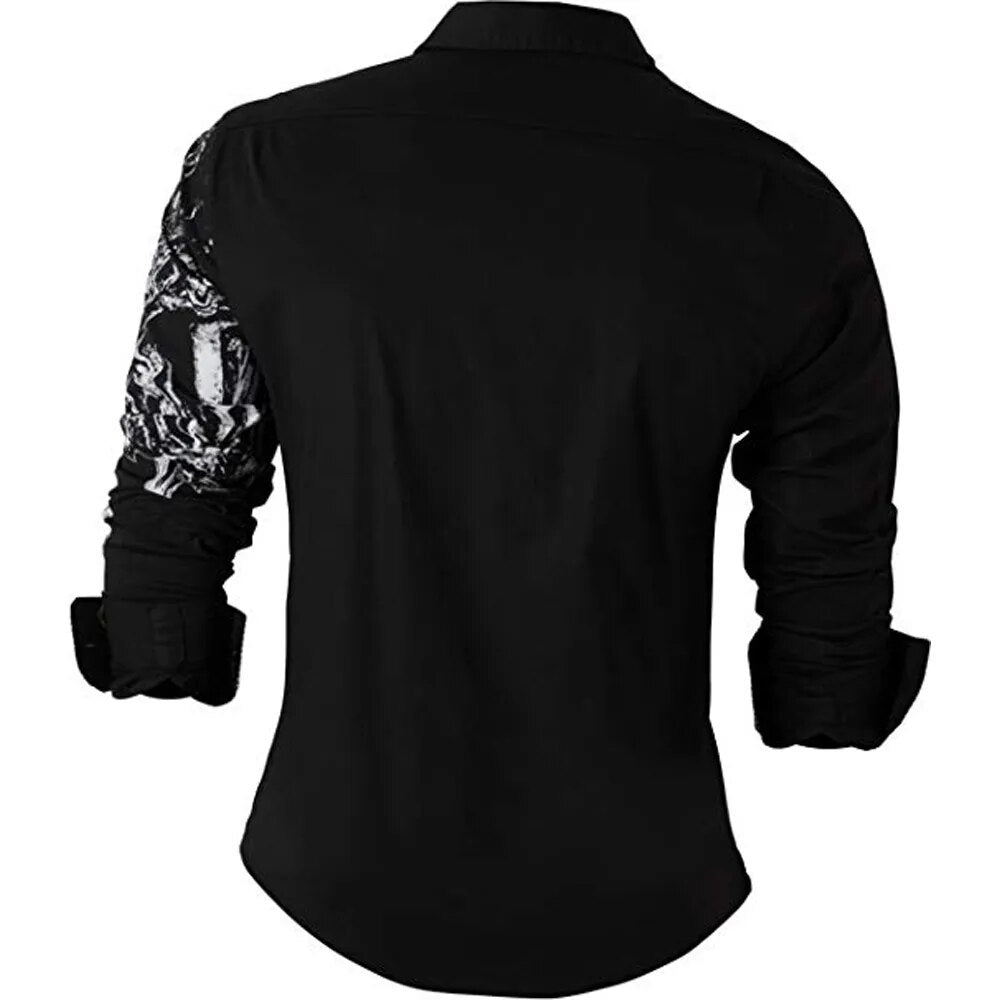 Sportrendy Men Shirts Dress Casual Fashion Long Sleeve Stylish Skull Print Tattoo JZS047