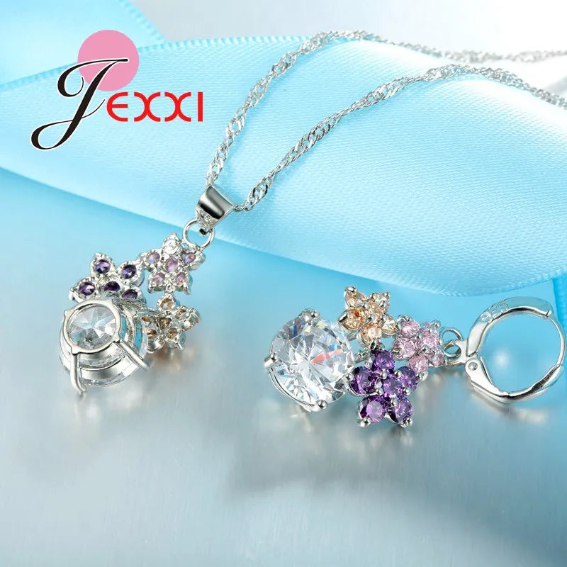 Fine Fashion 925 Sterling Silver  Jewelry Set For Women Bridal Wedding Accessory Mixed Austrain Crystal Jewelry Set