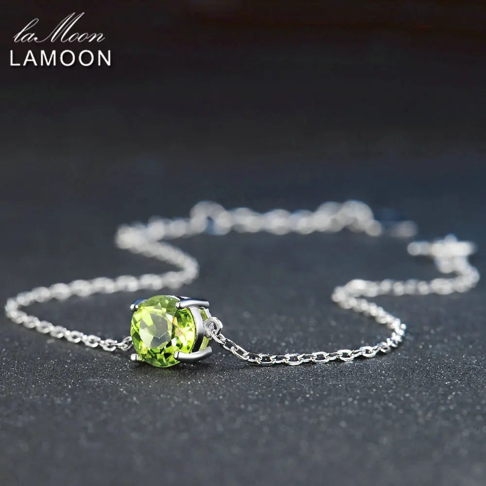 Lamoon 7mm Natural Round Cut Peridot 925 Sterling Silver Jewelry  Chain Charm Bracelet S925 LMHI039