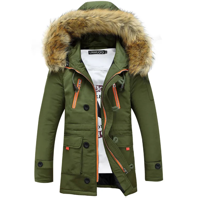 Thickening Parkas Men 2023 Winter Jacket Men's Coats Male Outerwear Fur Collar Casual Long Cotton Wadded men Hooded Coat