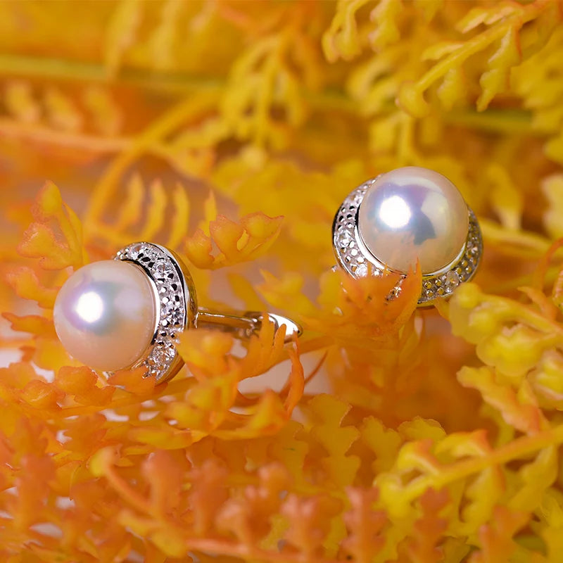 YIKALAISI 925 Sterling Silver Jewelry Pearl Earrings 2019 Fine Natural Pearl jewelry 8-9mm stud Earrings For Women wholesale