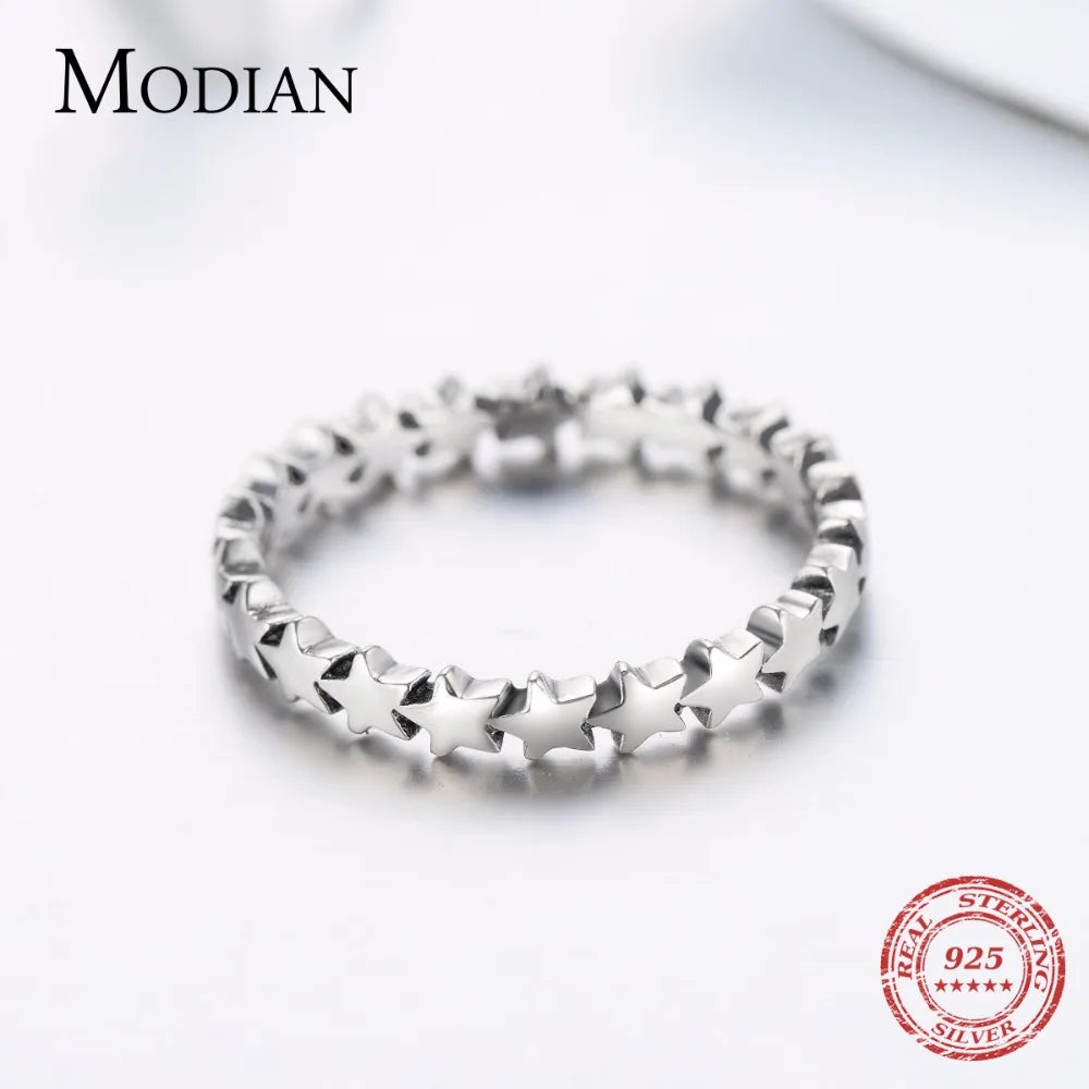 Moidan Genuine Star Real 925 sterling silver jewelry Trail Stackable Wedding Finger Stars Ring New Fashion Style For Women Rings