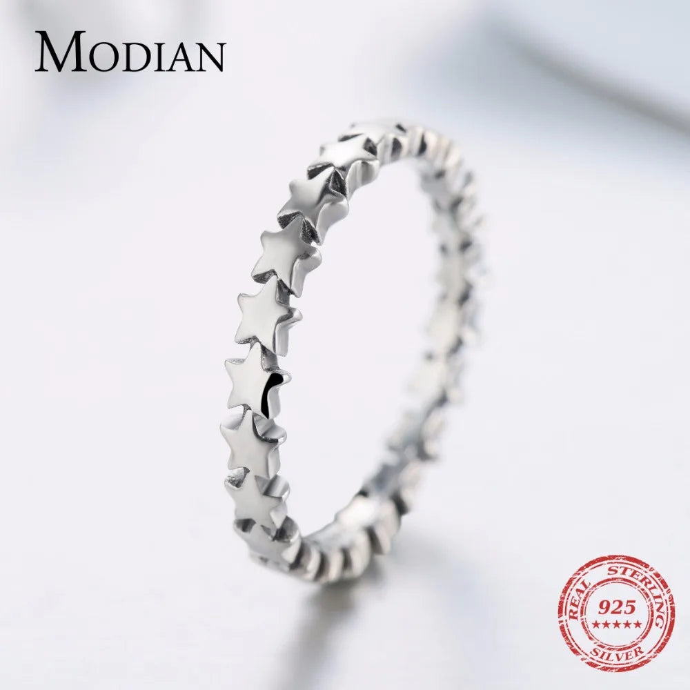 Moidan Genuine Star Real 925 sterling silver jewelry Trail Stackable Wedding Finger Stars Ring New Fashion Style For Women Rings