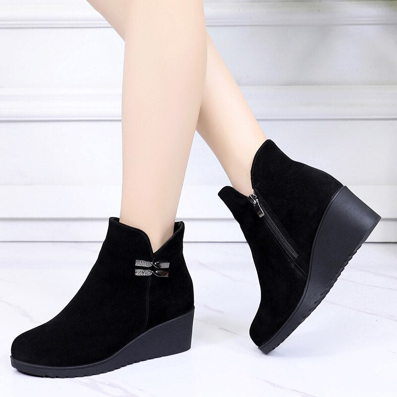 GKTINOO 2023 Genuine Leather Warm Winter Boots Shoes Women Ankle Boots Female Wedges Boots Women Boot Platform Shoes