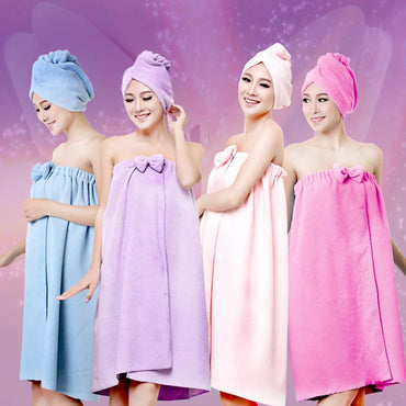 Bath Shower Towels Women 145x75cm Magic Bath Microfiber Plain Towel Skirt Dry Hair Cap Toalla Serviette De Plage