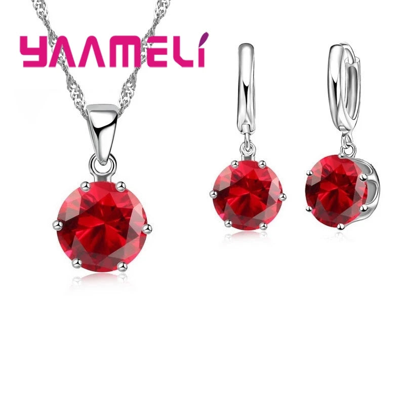 925 Sterling Silver Jewelry Gift Set 17 Colors Cubic Zircon Pendant Necklace Necklace Crystal Women Wedding Engagement Accessory