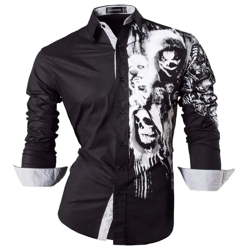 Sportrendy Men Shirts Dress Casual Fashion Long Sleeve Stylish Skull Print Tattoo JZS047