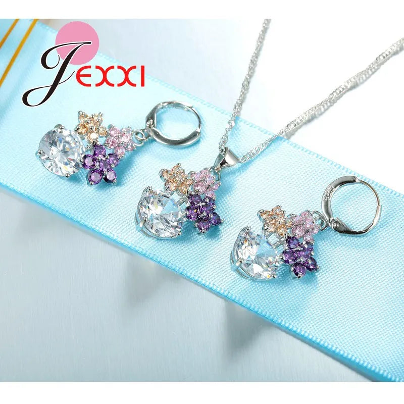 Fine Fashion 925 Sterling Silver  Jewelry Set For Women Bridal Wedding Accessory Mixed Austrain Crystal Jewelry Set