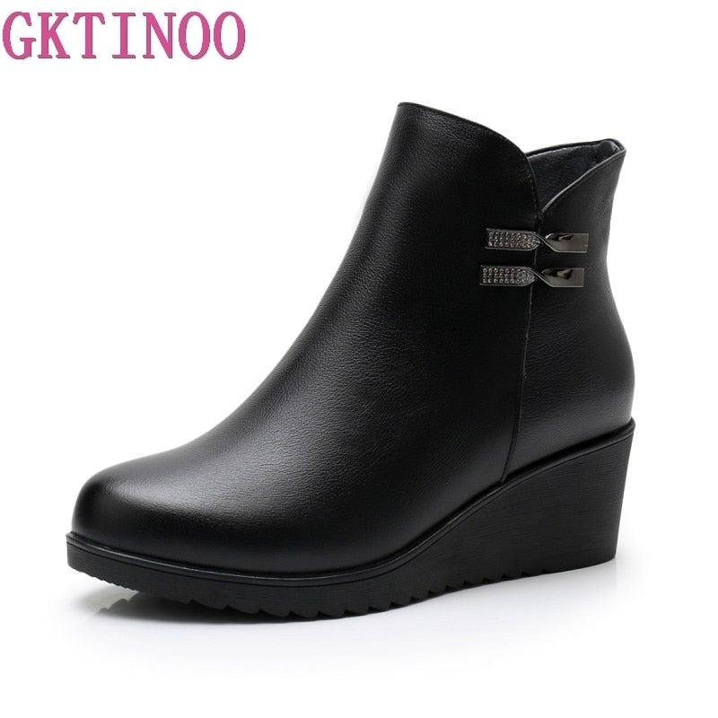 GKTINOO 2023 Genuine Leather Warm Winter Boots Shoes Women Ankle Boots Female Wedges Boots Women Boot Platform Shoes