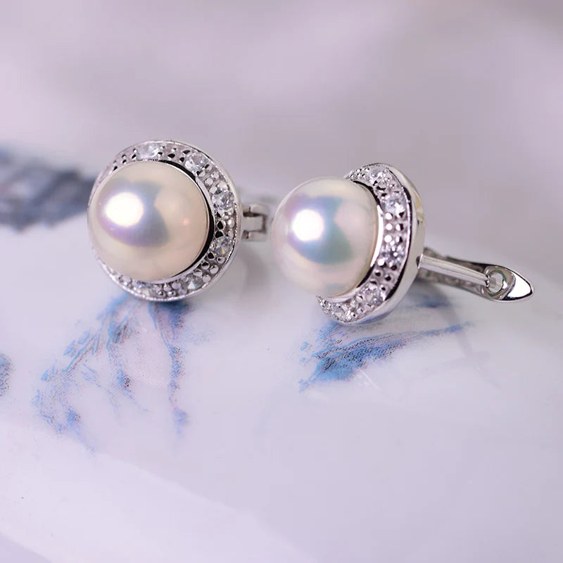 YIKALAISI 925 Sterling Silver Jewelry Pearl Earrings 2019 Fine Natural Pearl jewelry 8-9mm stud Earrings For Women wholesale