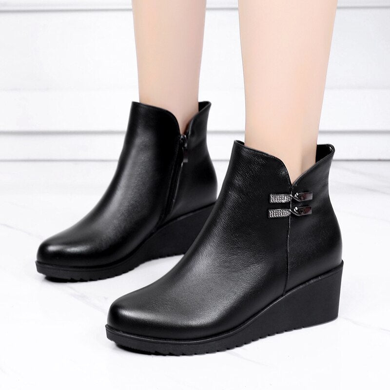 GKTINOO 2023 Genuine Leather Warm Winter Boots Shoes Women Ankle Boots Female Wedges Boots Women Boot Platform Shoes