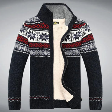 Winter Sweater Male Thicken Fleece Men Cardigan Cotton Knitted Jacquard Men's Sweater coat Size S -3XL