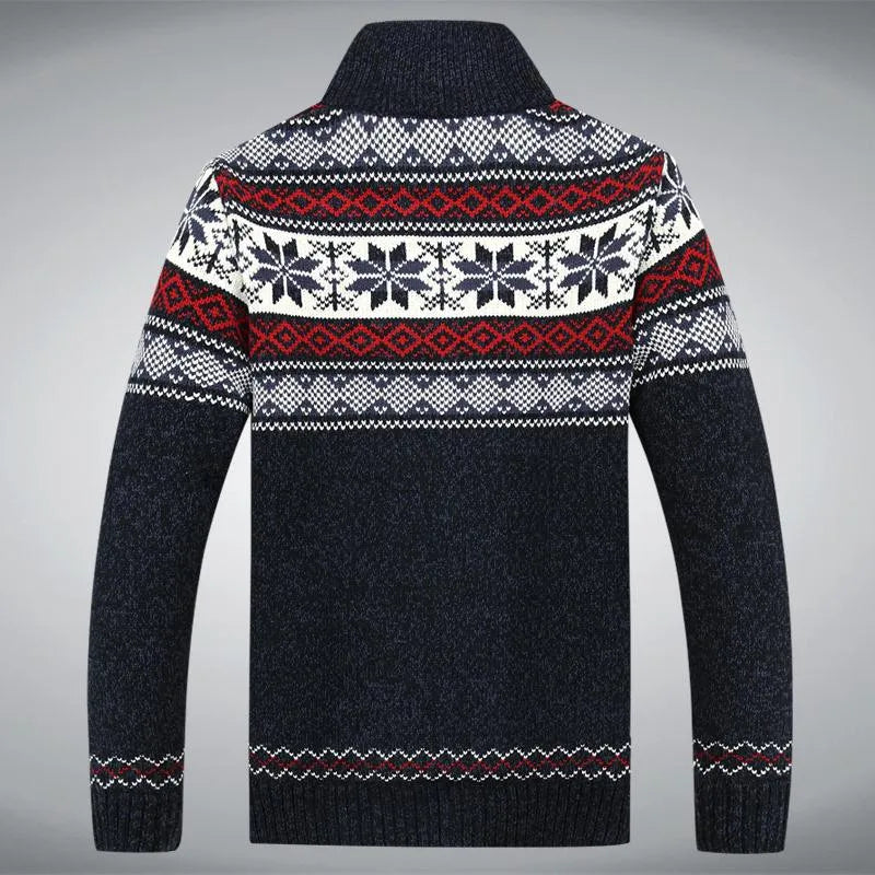 Winter Sweater Male Thicken Fleece Men Cardigan Cotton Knitted Jacquard Men's Sweater coat Size S -3XL