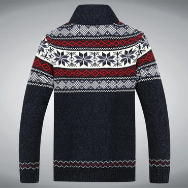 Winter Sweater Male Thicken Fleece Men Cardigan Cotton Knitted Jacquard Men's Sweater coat Size S -3XL