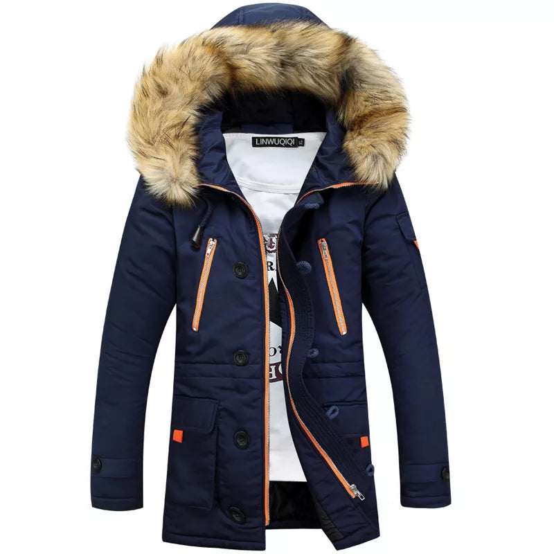 Thickening Parkas Men 2023 Winter Jacket Men's Coats Male Outerwear Fur Collar Casual Long Cotton Wadded men Hooded Coat